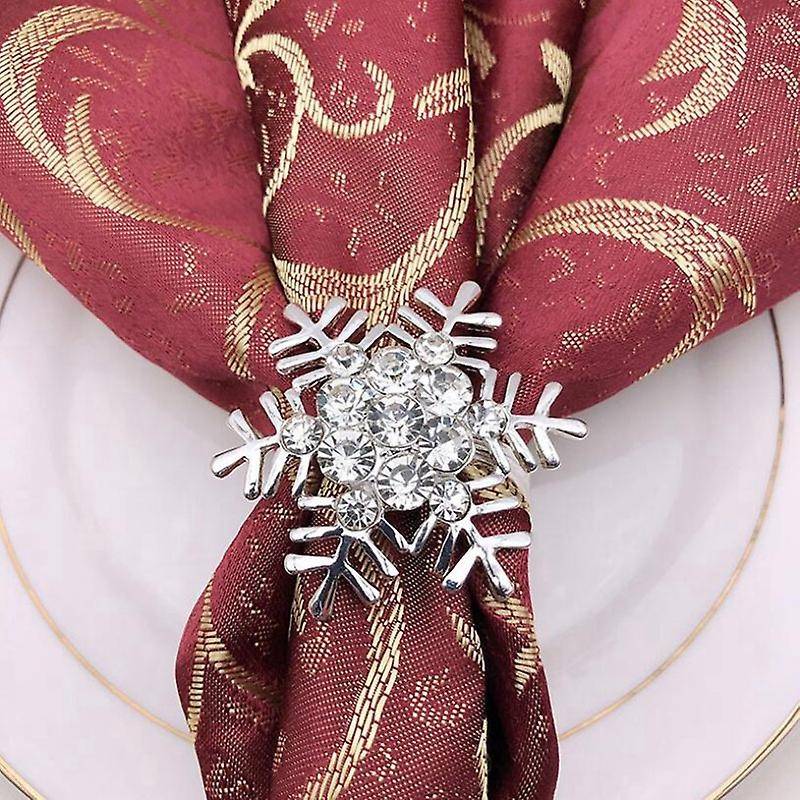 12 Pack Napkin Rings Silver Snowflake Napkin Holder