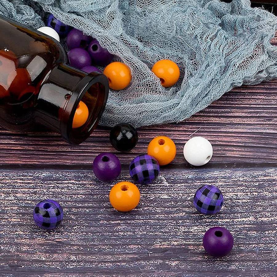 200 Pcs Wooden Beads with Hemp Rope for Fall Black Orange Purple
