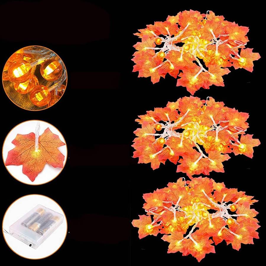 2x Autumn Decorations Led Maple Leaf Pumpkin Decoration Light Autumn