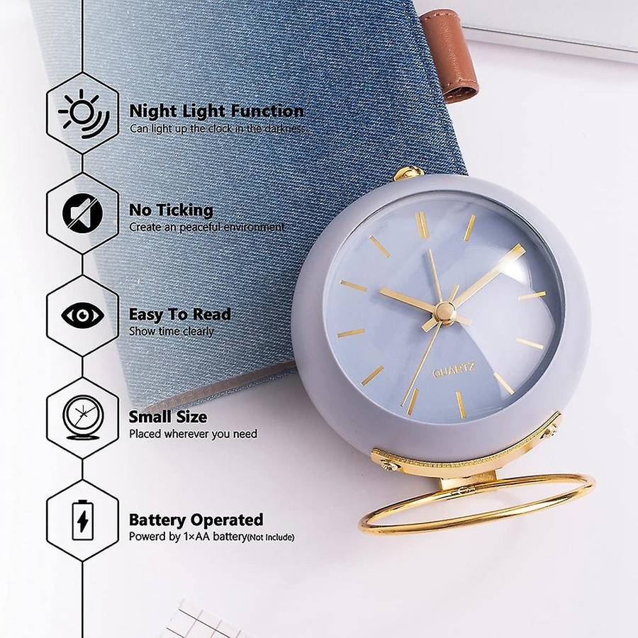 Battery Operated Desk Alarm Clocks with Light,retro Silent Blue