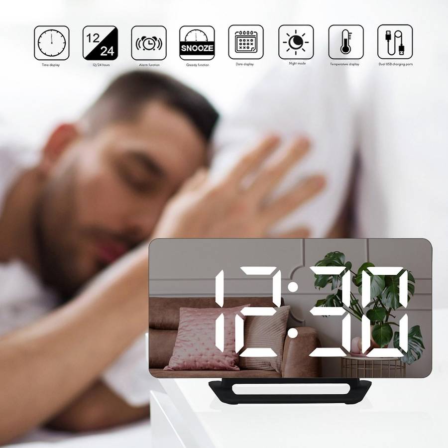 Digital Alarm Clock,large Led Display with Dual Usb Charger Ports