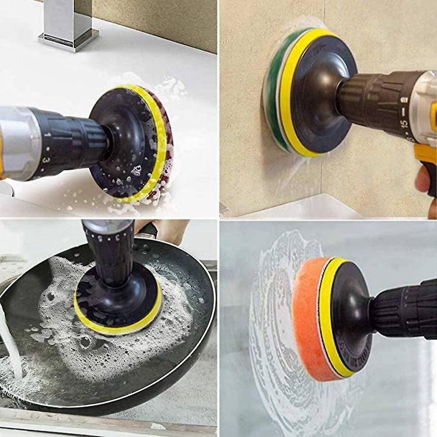 Drill Power Scrubber Brush Scouring Pads & Sponge Cleaning Kit