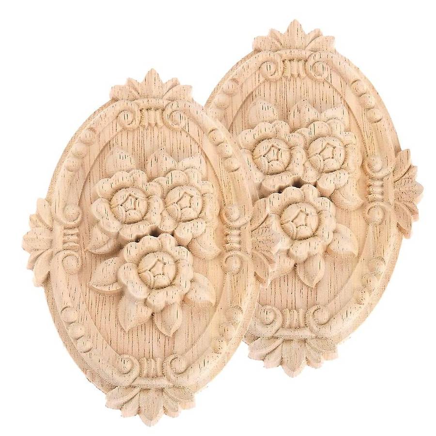 2pcs Wood Carved Applique Frame Onlay Unpainted Furniture Decoration