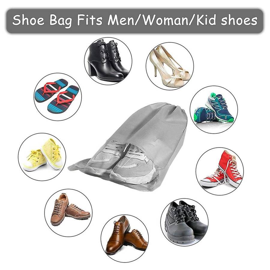 15 Pcs Travel Shoe Bag, Portable Drawstring Shoes Storage Bags Gray