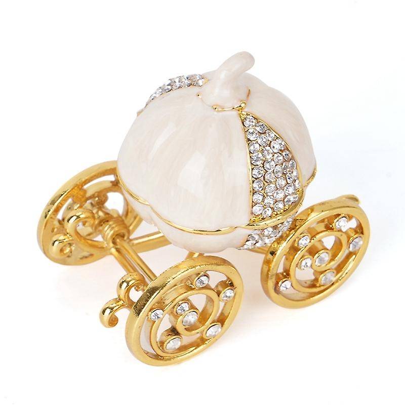 Hand Painted Enameled Pumpkin Carriage Decorative Hinged White