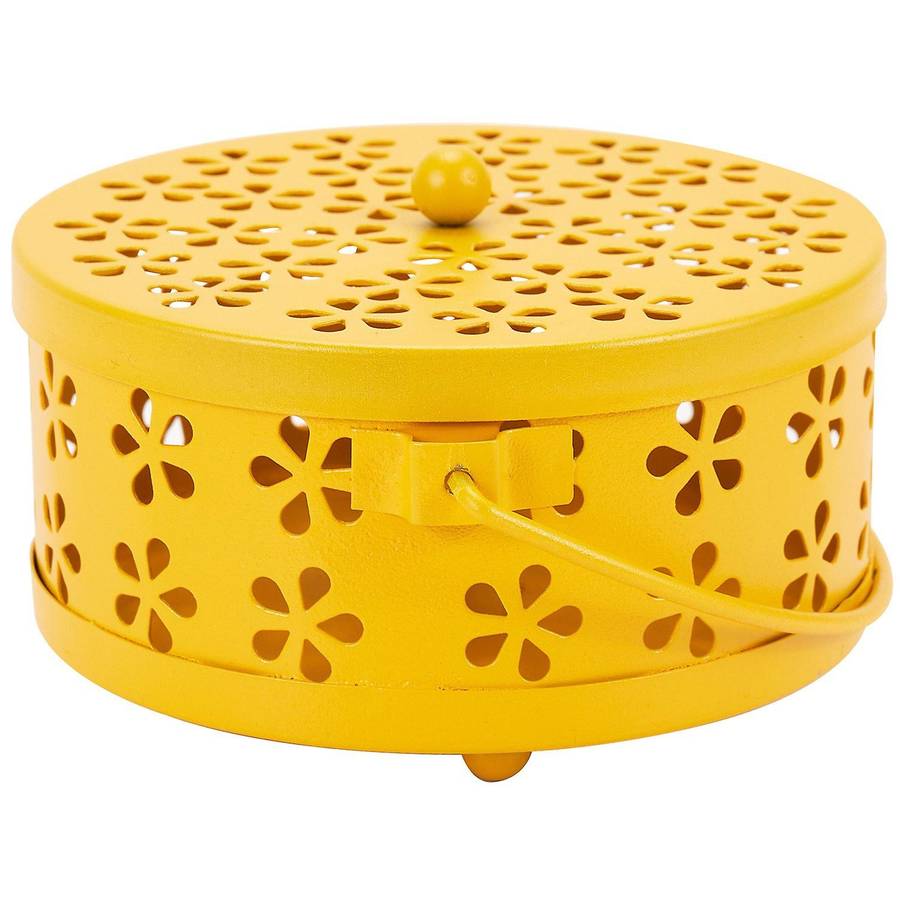 Nordic Retro Metal Hollow Floral Mosquito Coil Holder(yellow)