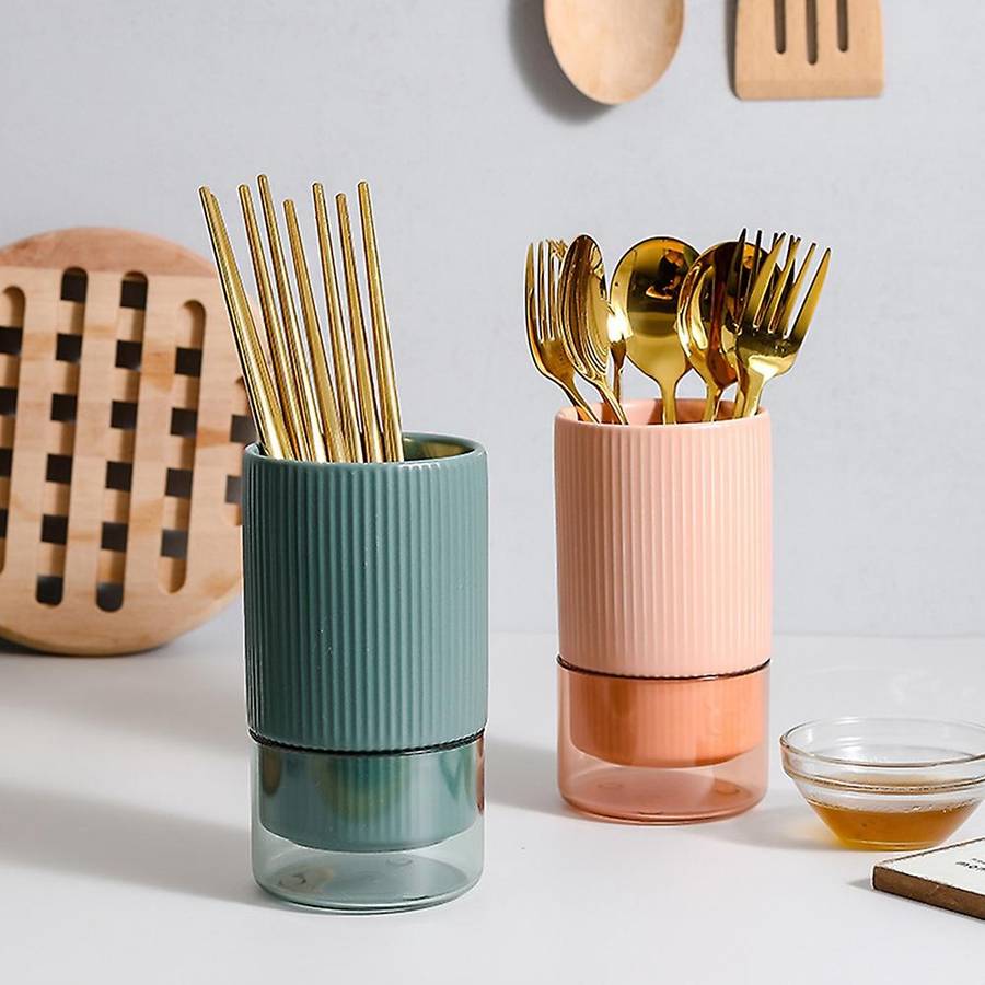 Ceramic Tableware Rack Chopsticks Basket Knife Storage Box Yellow