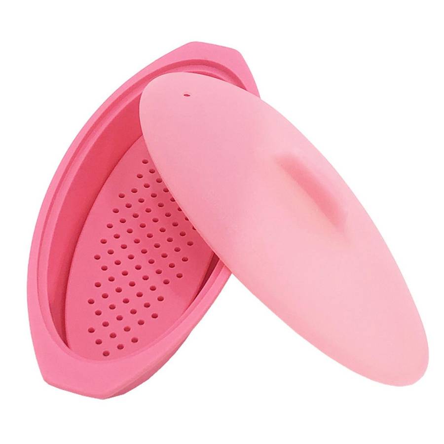 Microwave Steamer Silicone Steamer with Handle for Meal Prep- Pink