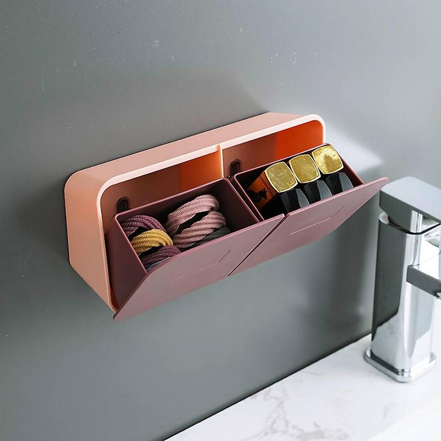 Wall Mounted Storage Box for Household Makeup Cotton Container Pink