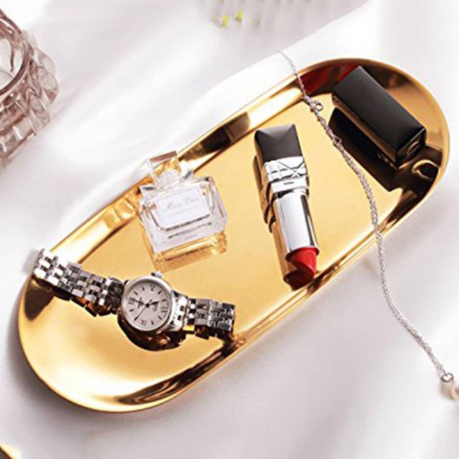 Stainless Steel Towel Tray Storage Tray Dish Plate , Golden, Oval