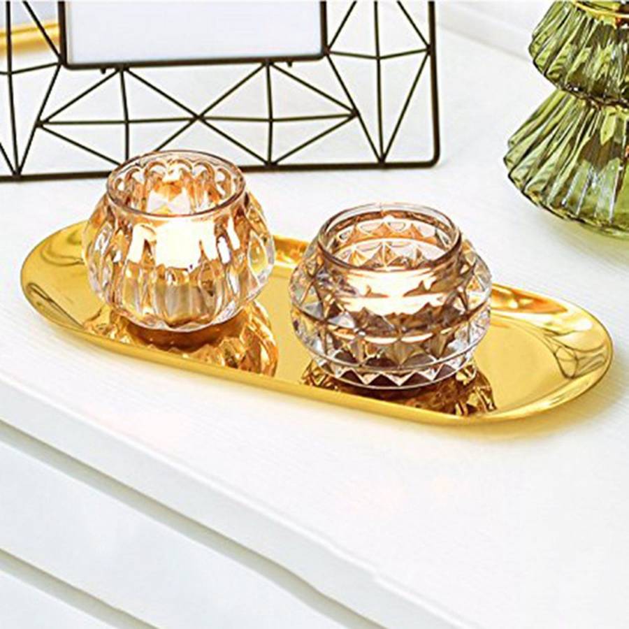 Stainless Steel Towel Tray Storage Tray Dish Plate , Golden, Oval