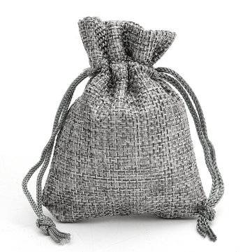 10PCS Grey Burlap Bags Jute Hessian Drawstring Sack Small Wedding Favor Gift