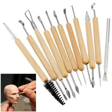 11Pcs Clay Sculpting Set Wax Carving Pottery Tools Shapers Polymer Modeling Wood Handle Set