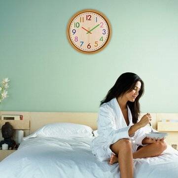 12inch Nordic Creative Wood Grain Colorful Silent Quartz Hanging Wall Clock for Living Room Home Dec