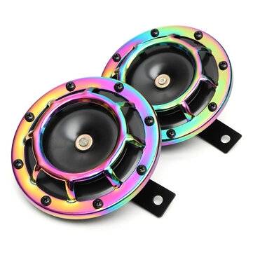 12V 139-170dB Colorful/Green Horn Compact Super Tone Loud Blast Stainless Steel (COLOR.: COLORFUL)