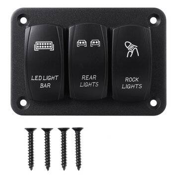 12V 24V 3 Gang Rocker Switch Panel LED Light For Car Marine Boat RV Waterproof