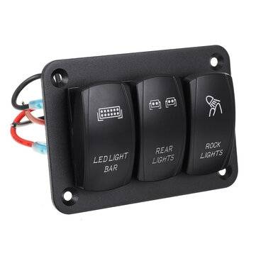 12V 24V 3 Gang Rocker Switch Panel LED Light For Car Marine Boat RV Waterproof