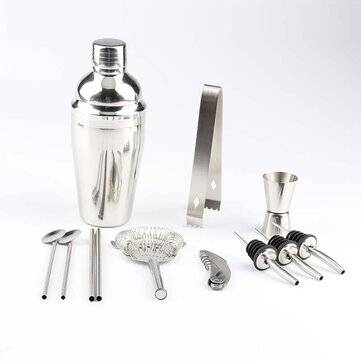 13PCS Stainless Steel Cocktail Shaker Bar Sets Jigger Muddler Bartender Tools Kit (CAPACITY: 550ML)