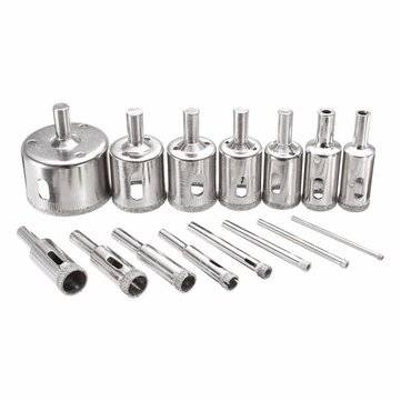 15pcs 3-45mm Diamond Coated Core Hole Saw Drill Bit for Marble Tile