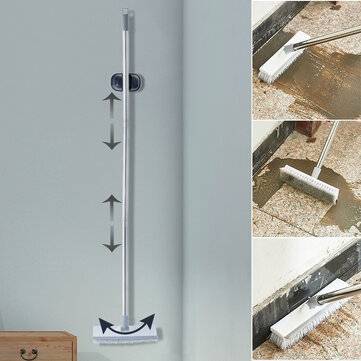 2 in 1 Retractable Rotating Floor Brush Glass Cleaning Tool Telescopic Rod Window Cleaner Squeegee W