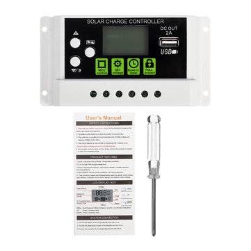 20A 12V/24V LCD Display PWM Solar Panel Charging Controller Li-ion &  Lead Acid Battery Compatible U