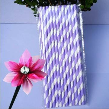 25Pcs Paper Straws For Birthday Wedding Deco... (COLOR & STYLE: LIGHTPURPLESTRIPE)