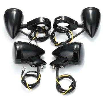 2pcs Front 2pcs Rear Motorcycle LED Turn Signal Light 41mm Fork Clamp For Harley (COLOR.: BLACK)