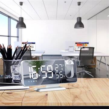 2Pcs LED Mirror Alarm Clock Big Screen Temperature and Humidity Display with Radio and Time Projecti