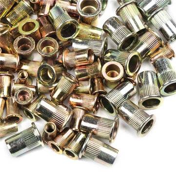 300Pcs M3/4/5/6/8/10/12 Carbon Steel Zinc Plated Rivet Nut Flat Head