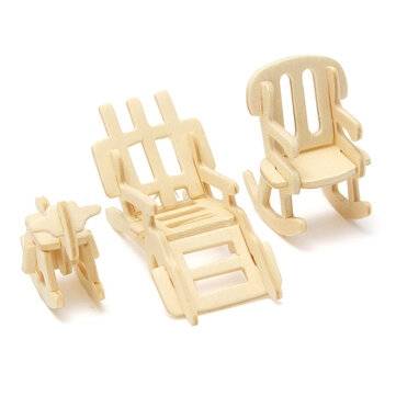 34 Pcs DIY Puzzle Miniature 1:12 Dollhouse Furniture For Dolls Mini 3D Wooden DIY Building Model Edu