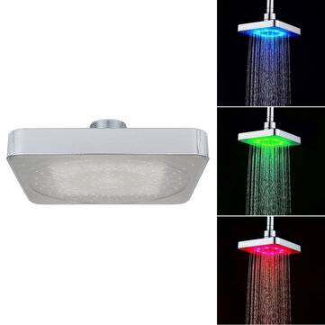 360 Adjustable 6 Inch LED Light Square Rain Shower Head Stainless Steel 3 Color Changing Temperatu