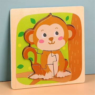 3D Animal Puzzle Learning Toys Wooden Jigsaw Puzzle Kids Early Educational Toys ... (ANIMAL: MONKEY)