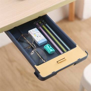 Extra Large Pencil Case Under Desk Drawer Storage Paste Table Bottom Box Stationer... (COLOR.: BLUE)