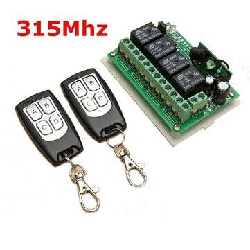 Geekcreit 12V 4CH Channel 315Mhz Wireless Remote Control Switch With 2 Transimitter