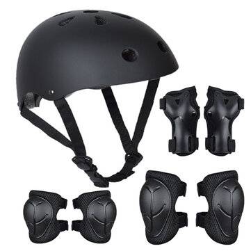 Kids Skating Pad Safety Helmet Protective Gear Set Child Wrist Guards Elbow Knee ... (COLOR.: BLACK)
