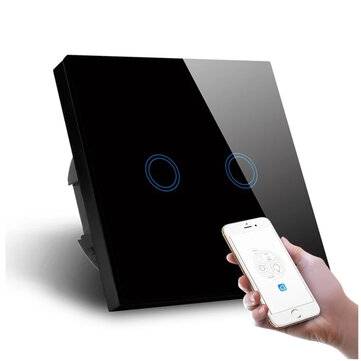 MAKEGOOD EU Standard Smart Light Switch WiFi 2 Gang Wireless Touch Sensor Remote C... (COLOR: BLACK)