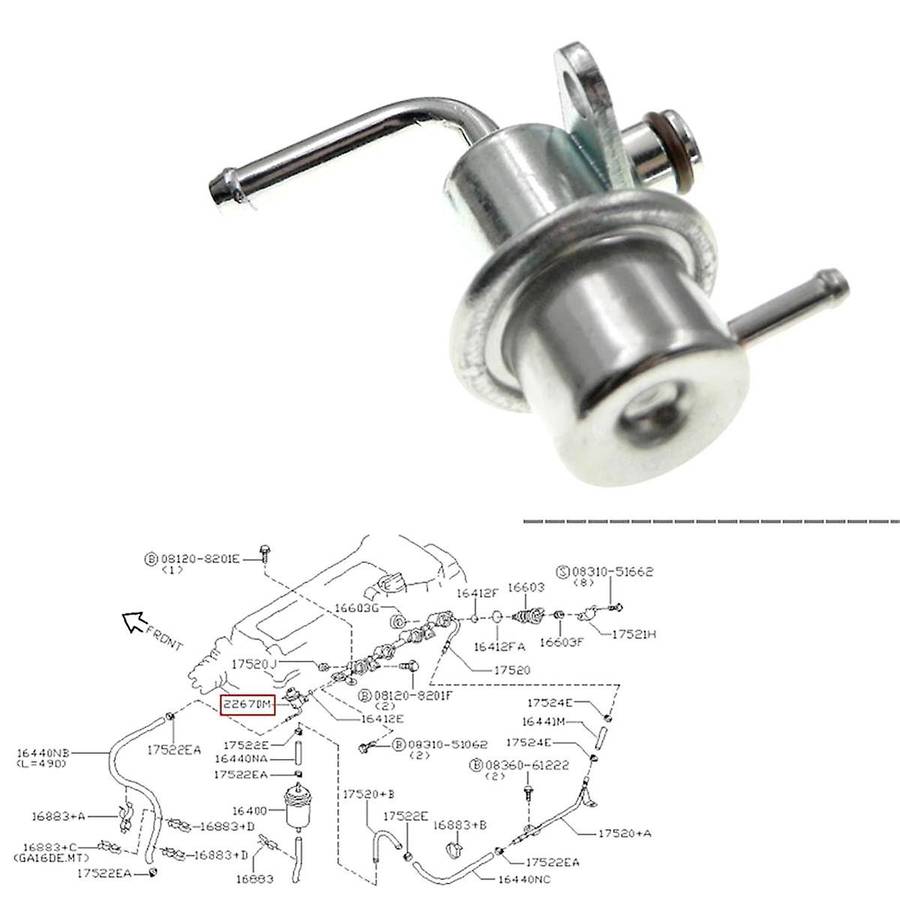 22670-41B00 5G1284 Fuel Pressure Regulator for 200SX Sentra 1.6L 1.8L 1995-1998-2020 GA16DE 158-091