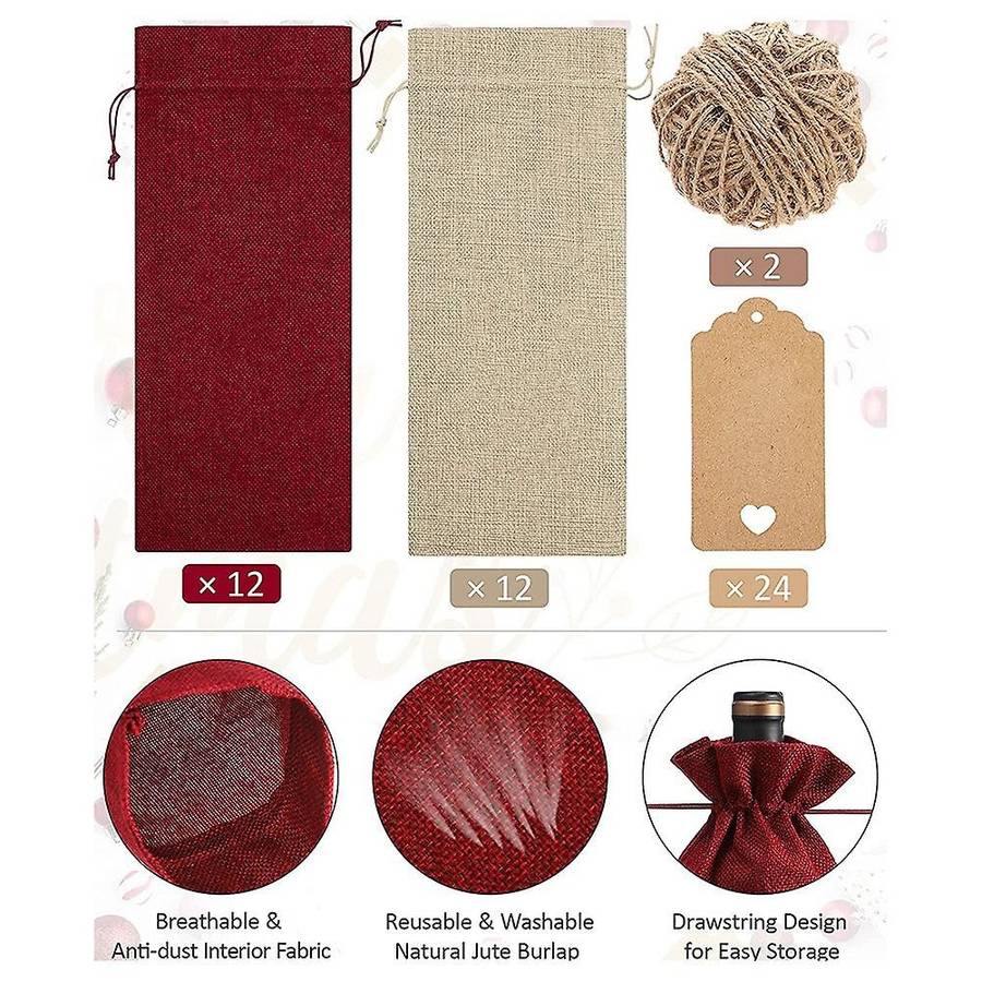 24 Pcs Burlap Wine Bags Bags,wine Bottle Bags with Drawstrings,tags & Ropes,reusable Wine Bottle Co