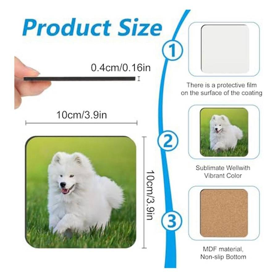 24 Pcs Sublimation Coasters Blank Mdf Cork Backed Heat Transfer Coasters for Diy Painting Art Crafts