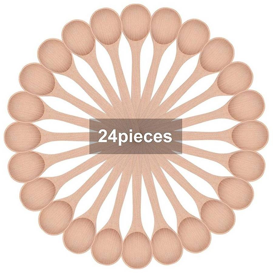 24 Pieces 6.7 Inch Wooden Spoons Condiments Salt Spoons Wooden Oval Spoons Wooden Mixing Spoons (wo
