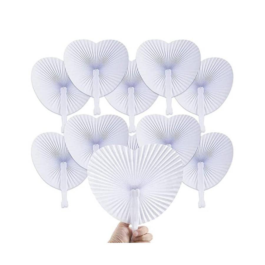 24pcs White Heart Folding Fans, Holiday Hand Fan Party Favor Diy Painting Birthday Wedding Party Dec