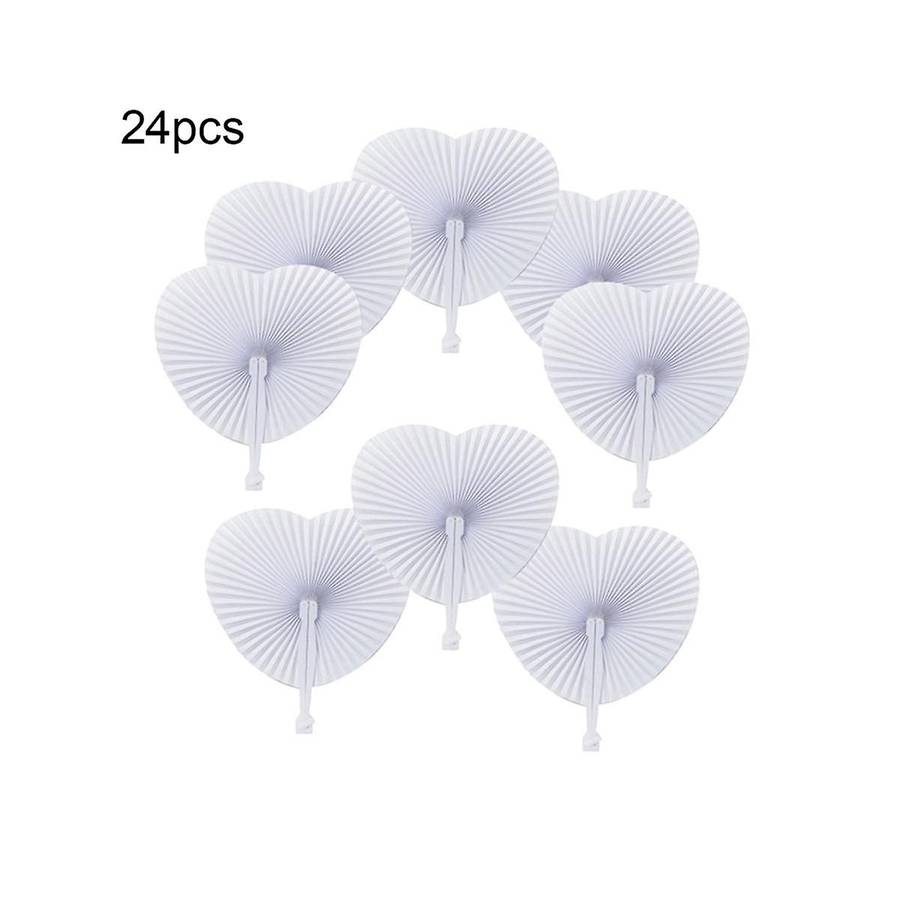 24pcs White Heart Folding Fans, Holiday Hand Fan Party Favor Diy Painting Birthday Wedding Party Dec