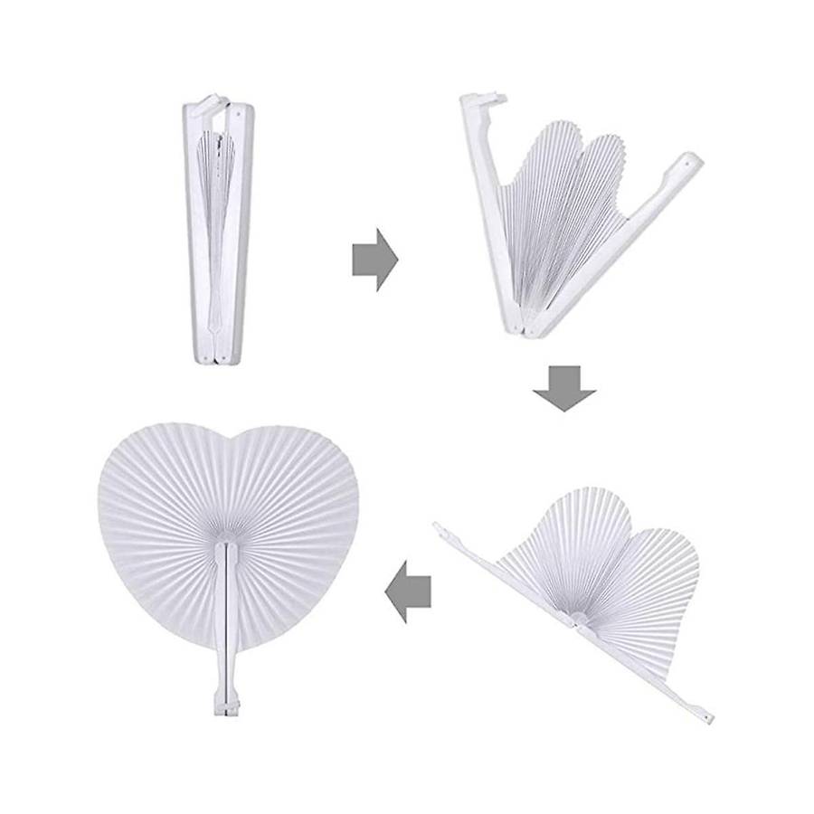 24pcs White Heart Folding Fans, Holiday Hand Fan Party Favor Diy Painting Birthday Wedding Party Dec