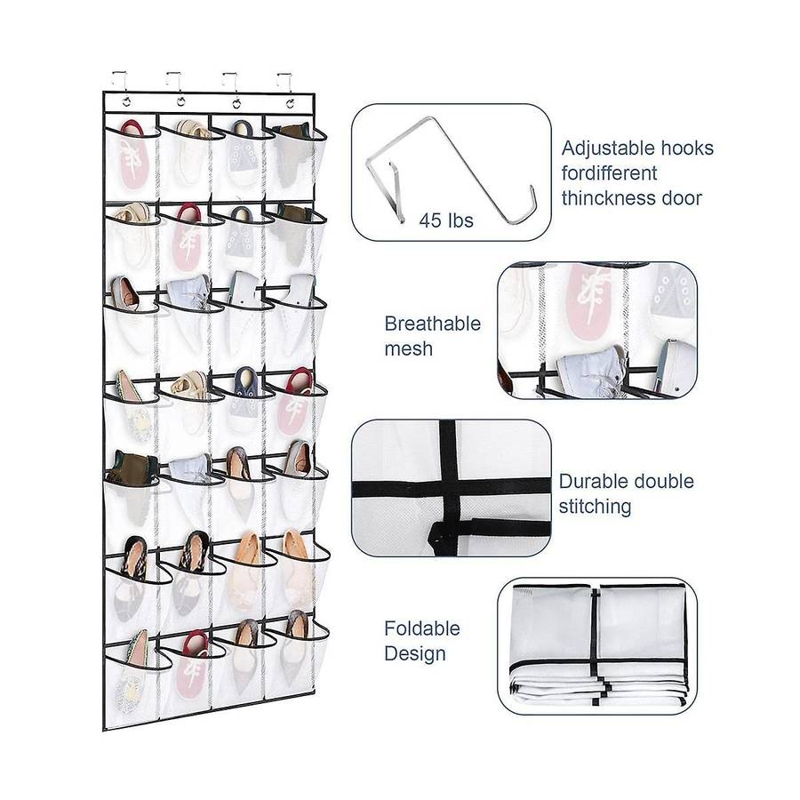 28 Pockets Over The Door Shoe Organizers for Closet Shoes Hanger Organizers Storage Holder for Back