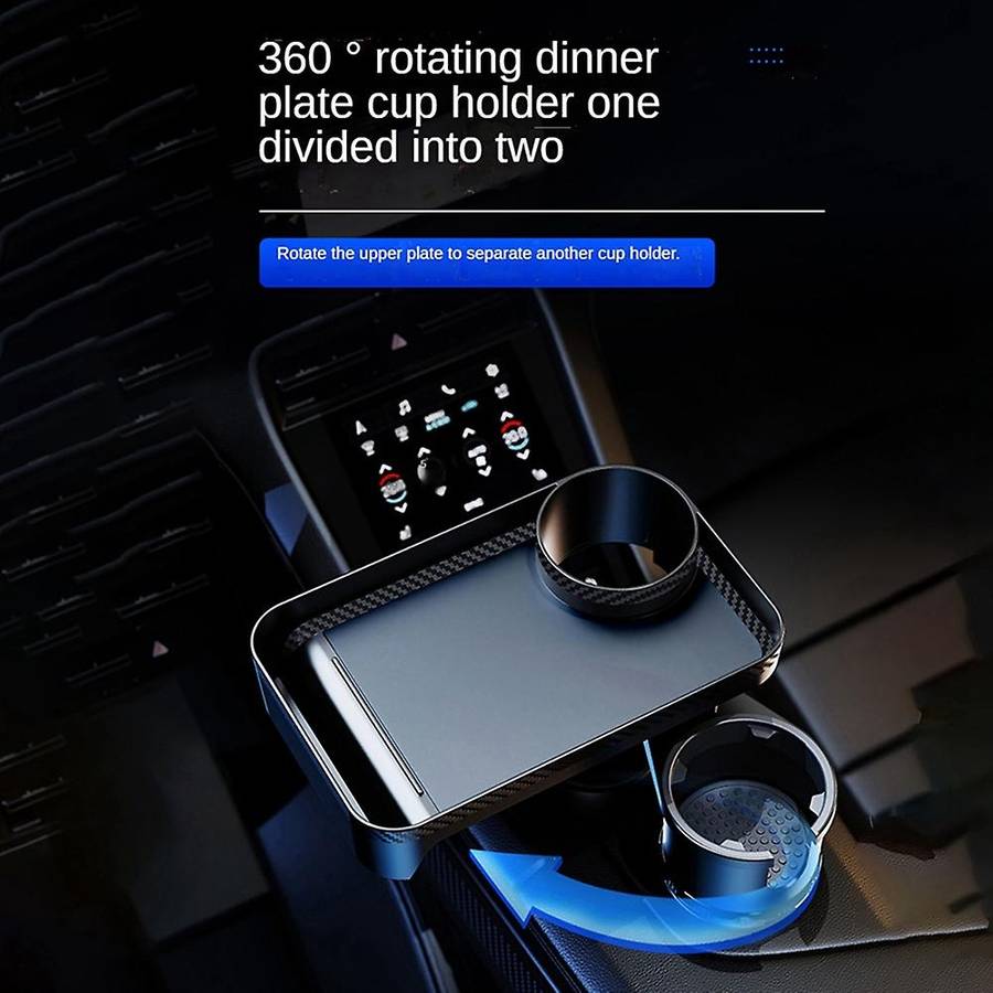 2In1 Car Multi-Function Tray Water Cup Holder Cup Holder Extender 360 Degree Rotating Dinner Plate