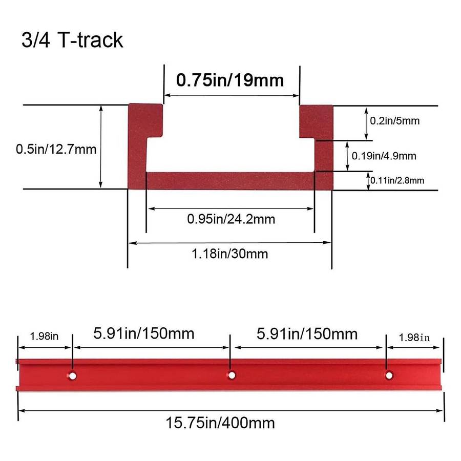 2pc Aluminum 400mm Double-Cut Profile Universal 3/4 T-Track with Predrilled Mounting Holes,30 Type