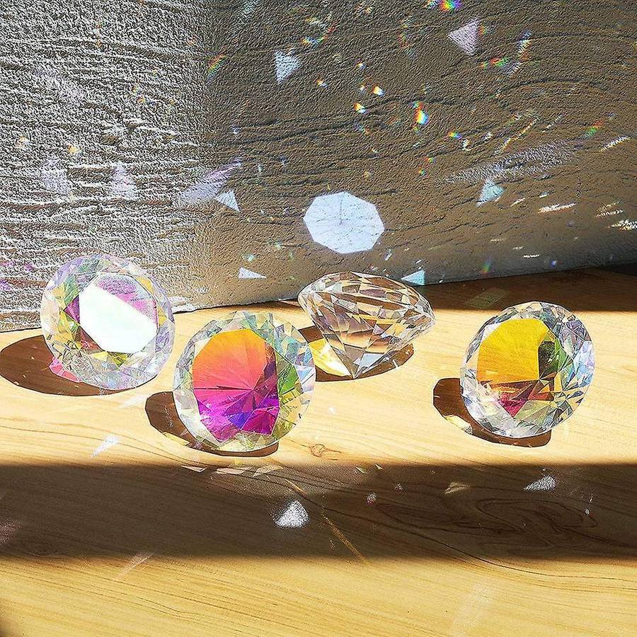 2PCS 50 mm/ 2 Inch Color Faceted Diamond Crystal Rainbow Paperweight Crystal for Home Office Decor a