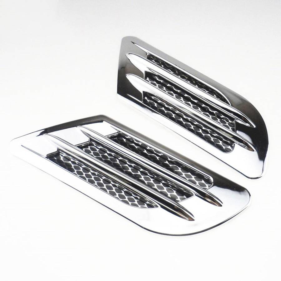 2PCS Car Air Inlet Decoration Simulation Fake Side Air Vent Decoration Trim Silver