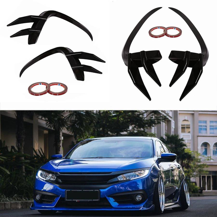 2Pcs Car Front Bumper Splitters Side Wind Knife Fog Lamp Eyebrow for 10Th 2016-2018 B