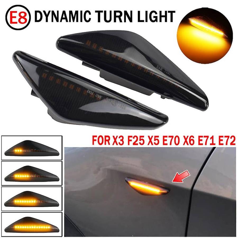 2Pcs Smoked Car Dynamic LED Side Marker Light Turn Signal Light for  X3 F25 X5 E70 X6 E71 E72 2008-2